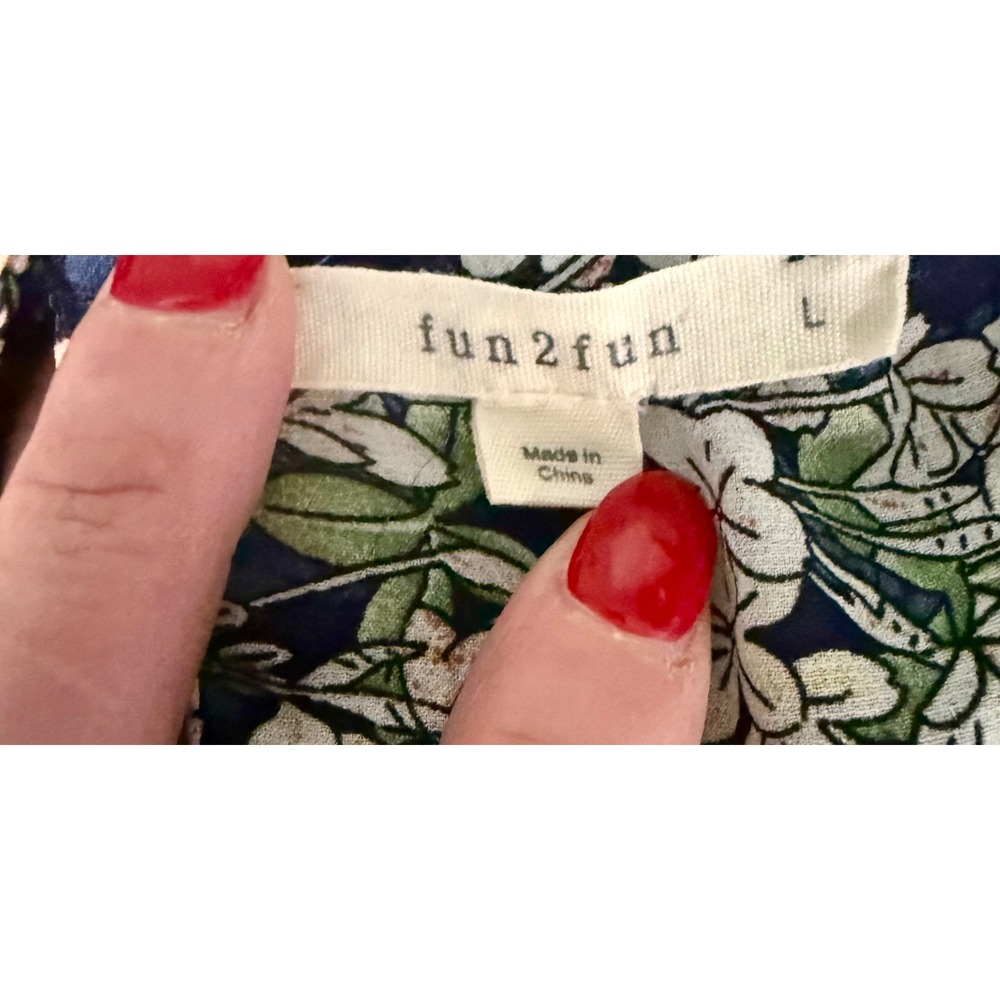 fun2fun Womens Navy Blue Floral Ruffle Sleeveless Blouse FT60710 L - Picture 6 of 8